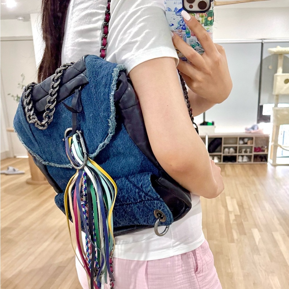 Diesel Blue denim backpack in Y2K style